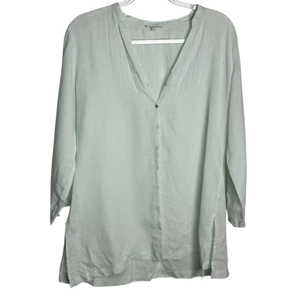 Eileen Fisher Irish‎ Linen long tunic size S green minimalist lagenlook